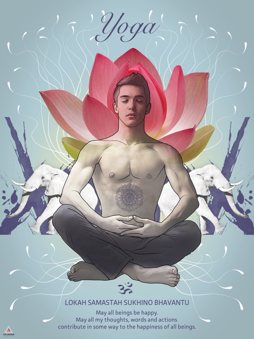 Yoga Poster May All Beings Be Happy Wall Decor Art Print, 18"x24", Unframed